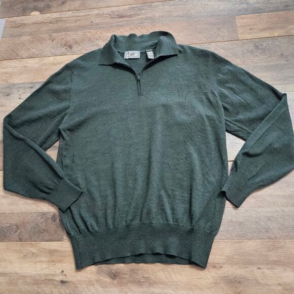 Lord & Taylor Sweater Mens 100% Pure New Merino Wool 1/4 Zip Pullover Green Sz M - Picture 7 of 14